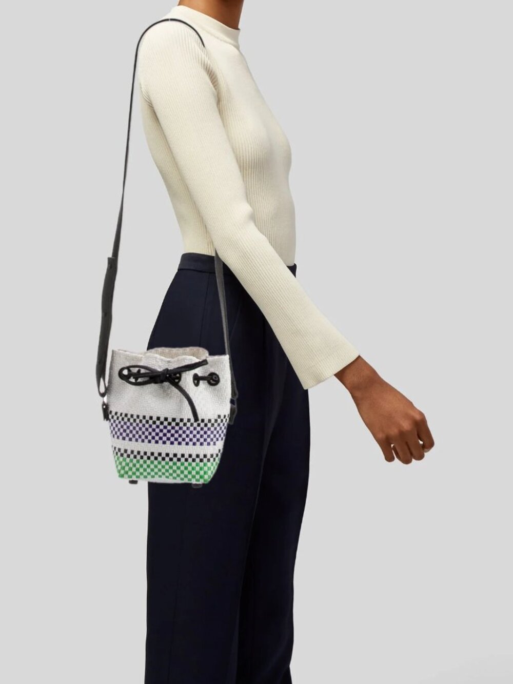 Truss Stripe Mini Woven Bucket Bag – Raffia Effect Multicolor Artisan Made - Picture 5 of 5